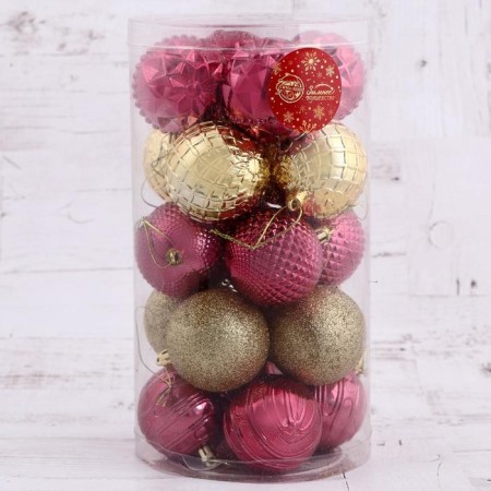 Set of balls plastic D-6 cm, 20 pcs "Tango" Bordeaux gold-1