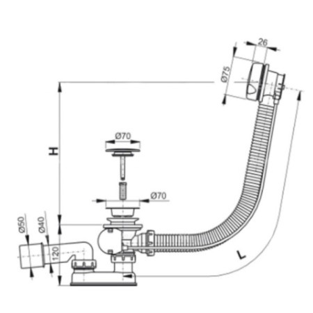 Alcadrain A51BM-80, automatic, 800 mm, white bathtub siphon-1