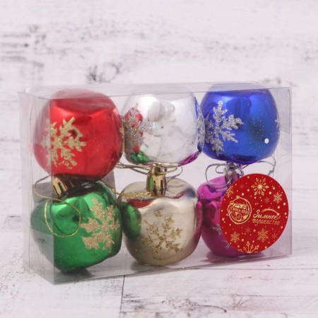 Christmas tree decoration "Apple with a snowflake" (set 6 pcs) 5x4 cm, mix-1