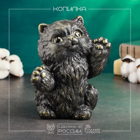 The piggy bank "joyful cat" is black, gold, 20cm