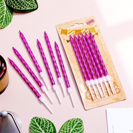 Candles in a cake twisted with a stand, 6 pcs, 11 cm, purple-1