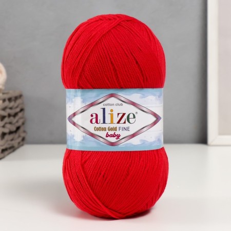 Yarn "Cotton Gold Fine Baby" 55% cotton, 45% acrylic 470m/100g (56 red)