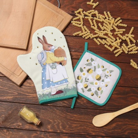 Set of kitchen shade "Bee": mittens 20x28 cm, take a severity 17x17 cm, 35% cotton, 65% p/e-6