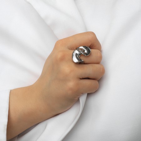 Ring Metal "Trend" Mars, twisted, silver color, size 16-3