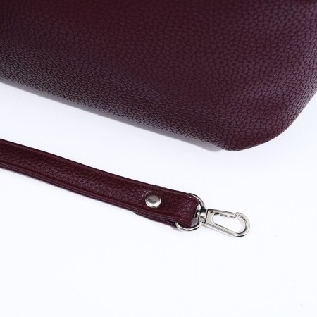 Richet bag with a zipper, external pocket, long belt, burgundy color-5