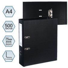 A4, 75 mm, Lamark, PVC, double-sided coating, metal edging, pocket for a spine, collected, black/black