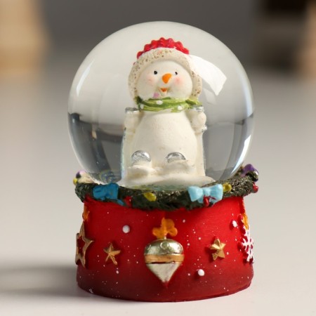 Souvenir Polystone Water Ball "Snowman in the Red Coll" 4.5x4.5x6.5 cm-1