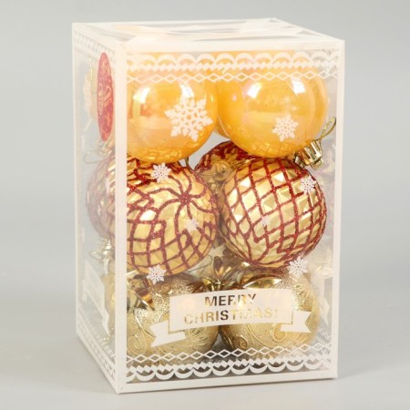 Set of balls plastic D-6 cm, 12 pcs "Melody" of the face, gold-1