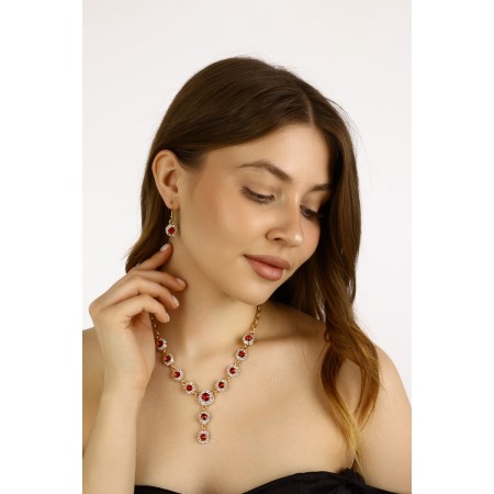 Set 2 objects: earrings, necklace "magnificent age", white-red color in gold, 42cm-2