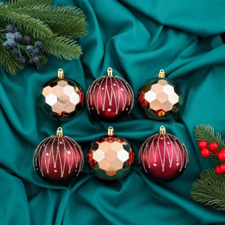 Set of balls plastic D-8 cm, 6 pcs "night" stakes, burgundy gold