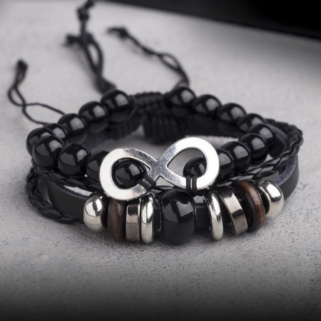 Bracelet Leather "Viking" Infinity, black color in silver, d = 7 cm-1