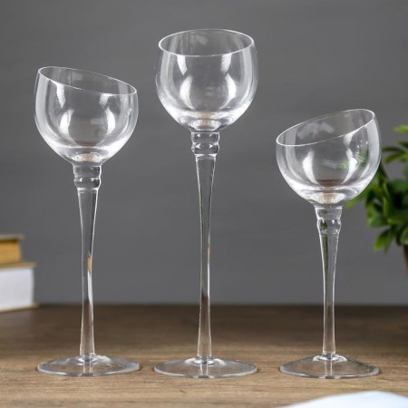 Glass candlestick set 3 pcs "veil" height 26cm, 23 cm, 20 cm transparent-1