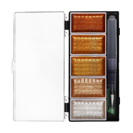 Watercolor paints, pearl, + brush, in a plastic box, 5 colors-3