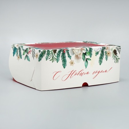 Box for cupcakes is folding with bilateral application "Happy New Year", 25 x 17 x 10 cm, new year-2