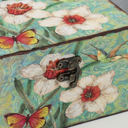 Casket tree "Narcishes, hummingbirds and butterflies" 16x12x10 cm-1