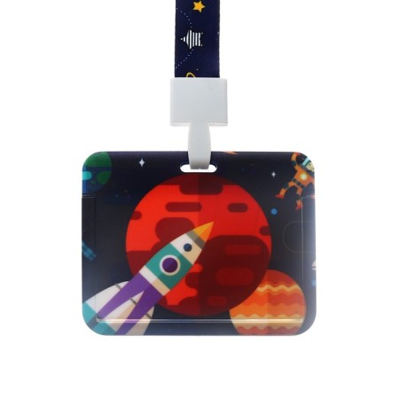 Badge horizontal external size 10 x 7.8 cm, internal size 5.2 x 8.2 cm, tape 42 cm, with the pattern "Cosmos"-2