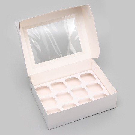 Packaging for 12 cupcakes with a window, white, 32.5 x 25.5 x 10 cm-3