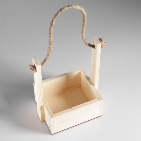 Wooden Kashpo 15 × 12 × 25 cm "openwork", rectangular, handle rope, natural give beautifully-1