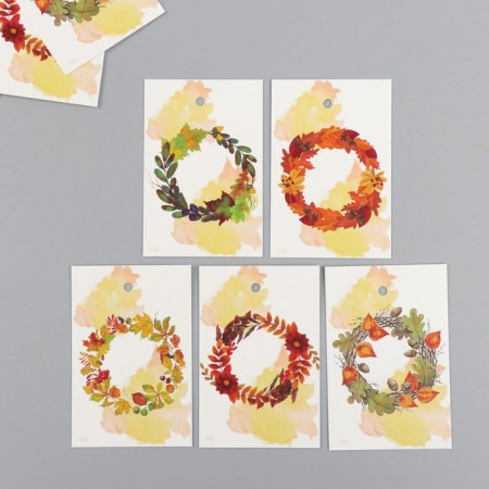 Cardboard "Autumn Wreath" set 10 pcs (5 types) 4x6 cm