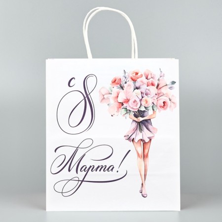 Package gift craft "March 8", flowers, 22 x 25 x 12 cm-2