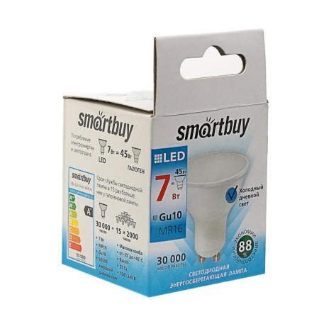 LED LED SMARTBUY, MR16, 7 W, GU10, 6000 K, cold white-3