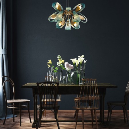 Suspended indigo lamp, 11033/12p blue. 12x40W, E14, 680x680x435/1500 mm, blue color-4