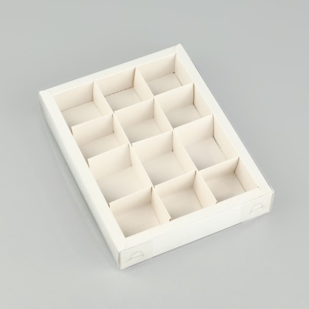 Box for 12 sweets with cells "White", 14.5 x 18.5 x 3 cm