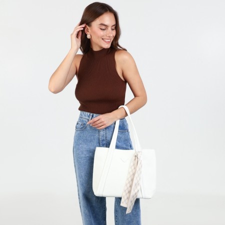 Bag Female Tout with zipper, white color-1