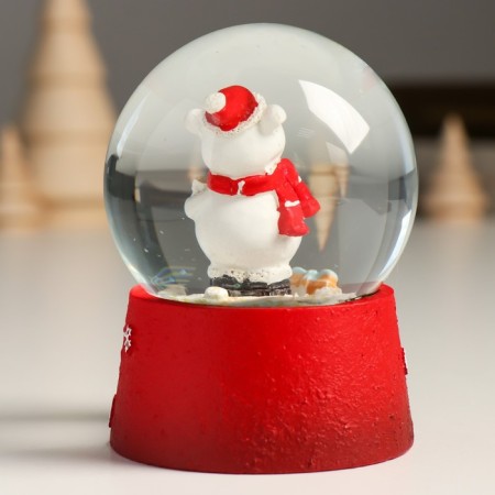 Souvenir Polystone Water Ball "White Bear in a New Year's cap with an asterisk" 7x8x9 cm-3