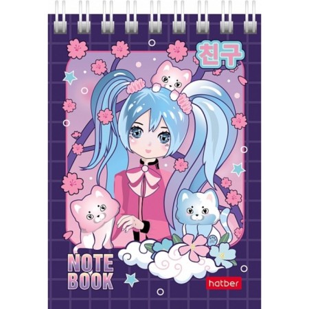Notepad A7, 60 sheets in a cage, on the crest "ANIME", covered cardboard, block 65 g/m², mix-5