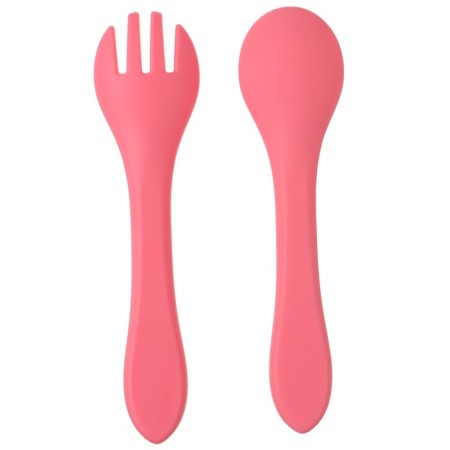 A set of children's cutlery, fork and spoon of crumb I, (silicone), pink-2