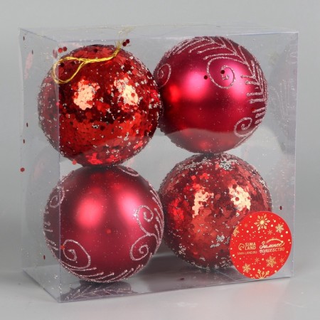 Set of balls plastic D-8 cm, 4 pcs "Noch" Patterns, red-2