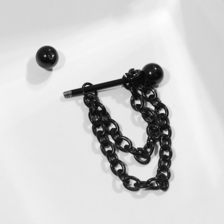 Piercing for the chest "bar" with chains, black color-1