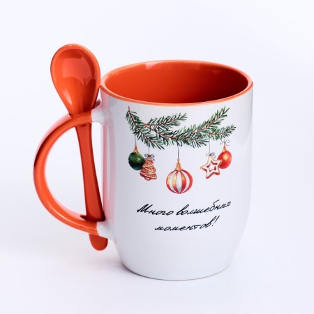 New Year's mug with a spoon of "magic moments", 350 ml