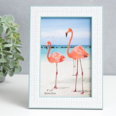 Photo frame plastic 10x15 cm "White paving stones" turquoise double stroke 17.8x12.5 cm