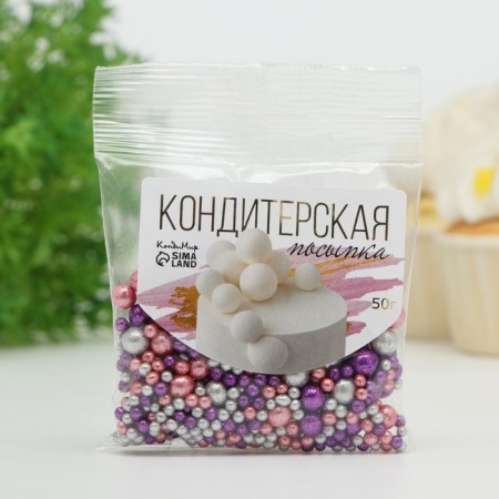 Confectionery Sprinking "Shine": pink, silver, purple, 50 g-1