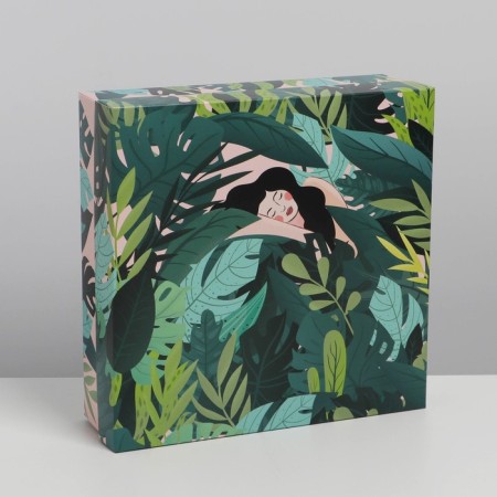 Gift folding box, packaging, “tropics”, 26 x 26 x 8 cm-2