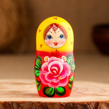 Nesting doll "traditional", yellow, 15cm, 5 puppet, manual painting-2