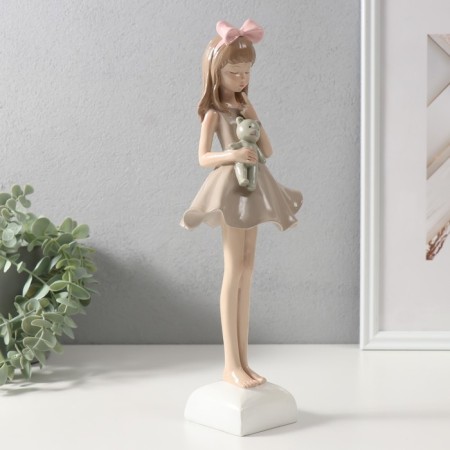 Souvenir Polystone "Baby in a dress with a bear in hands" 12.2x9.4x32.3 cm-1
