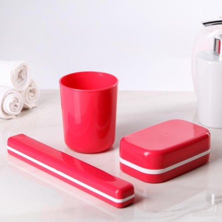 Road set, 3 objects: soap dish, glass, case for a toothbrush, color mix