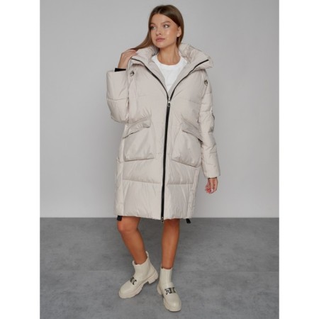 Coat insulated winter female, size 48, beige color-7