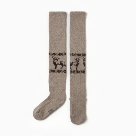 New Year. Women's stockings from the Mongol wool "deer" Beige-gray color, river 36-42