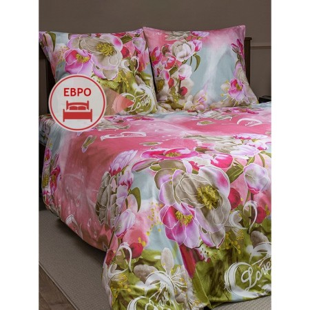 Bed linen euro amore mio, size 200x210 cm, 200x215 cm, 70x70 cm - 2 pcs, pink color