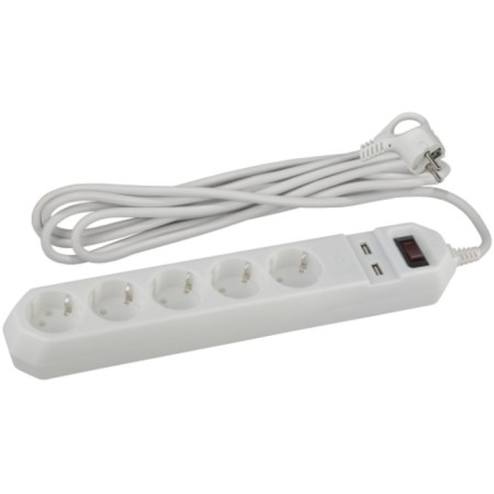 Network filter ERA USF-5S-1.5M-USB-W with basic protection with grounding with a circuit breaker of 5 sockets 1.5m 2xUSB 10A White