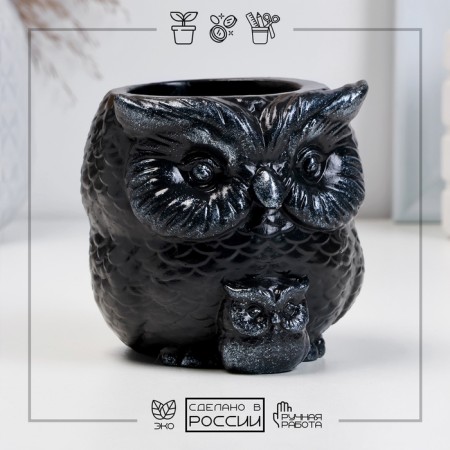 Figure Kashpo "Owl with the Council" Black-Serebro, 9cm