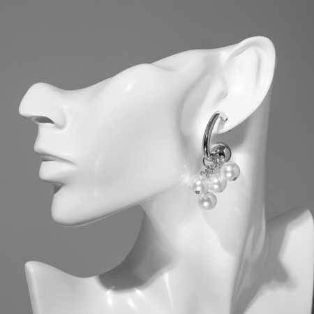 Earrings with pearls "bun" on the ring, the color is white in silver-1