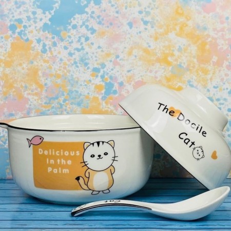 Saladnik with a lid and spoon Lenardi, porcelain