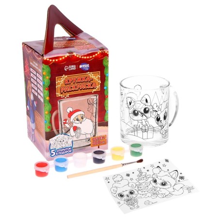 Set for creativity. Coloring mug with postcards "Santa Claus and animals"-2