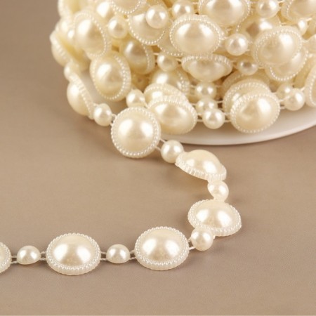 Pearls on threads, flat, 12 mm, 9 ± 1 m, milk color-1