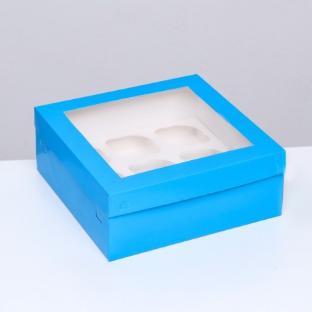 Packaging for 9 cupcakes with a window, blue, 25 x 25 x 10 cm